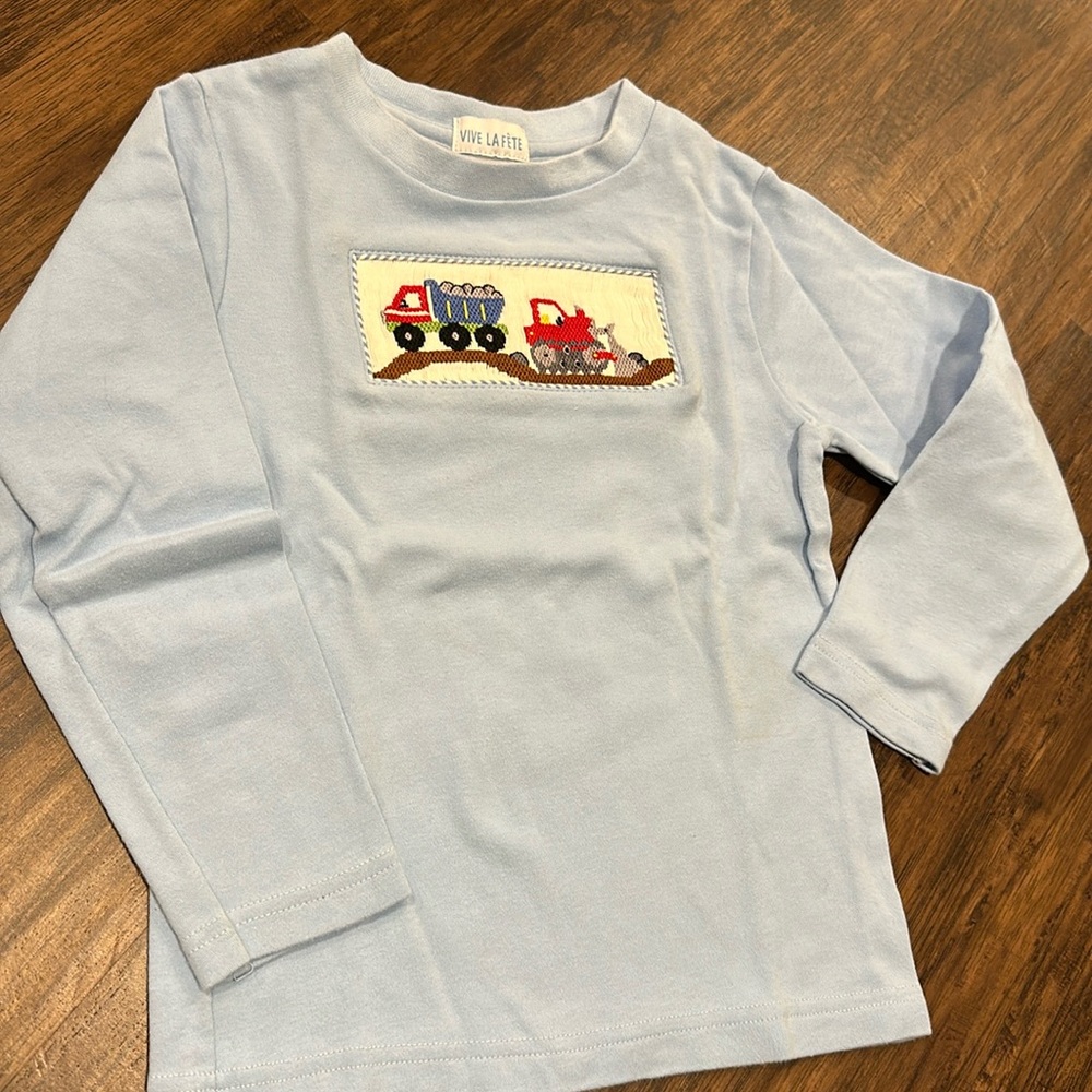 LIKE NEW Vive la Fete Boys Construction Smocked Long Sleeve Tee